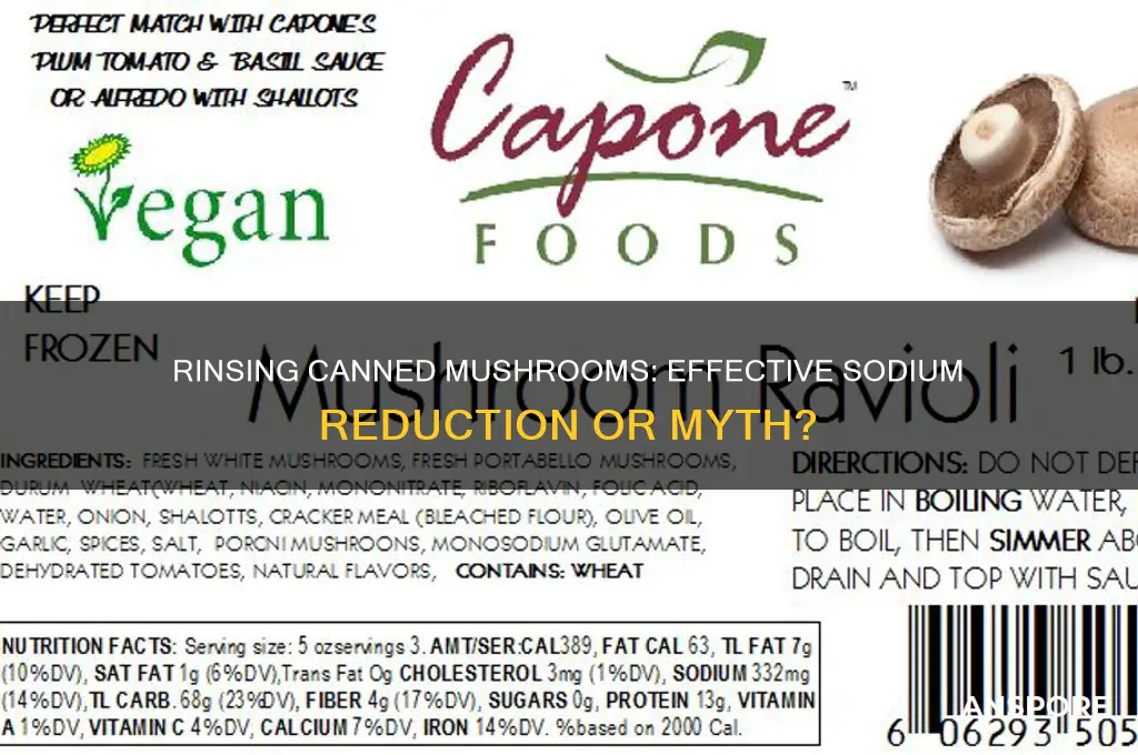 does rinsing canned mushrooms reduce sodium