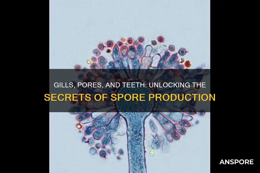 how do gills pores and teeth help spore production