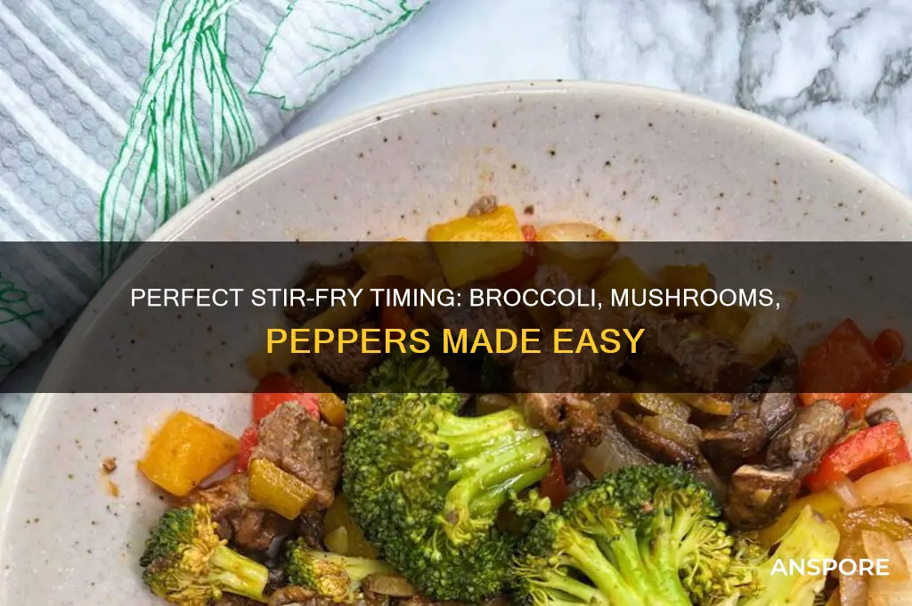 how long to stir fry broccoli mushrooms pwppers