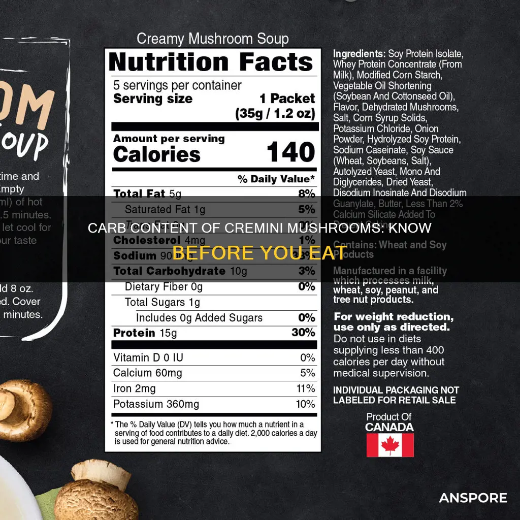 how many carbs are in one cremini mushrooms