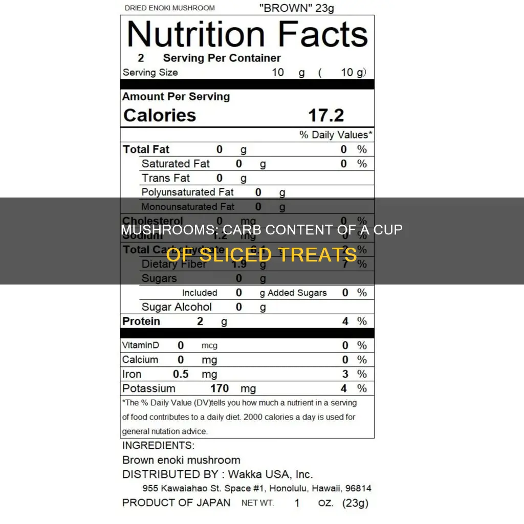 how many carbs in a cup of sliced mushrooms