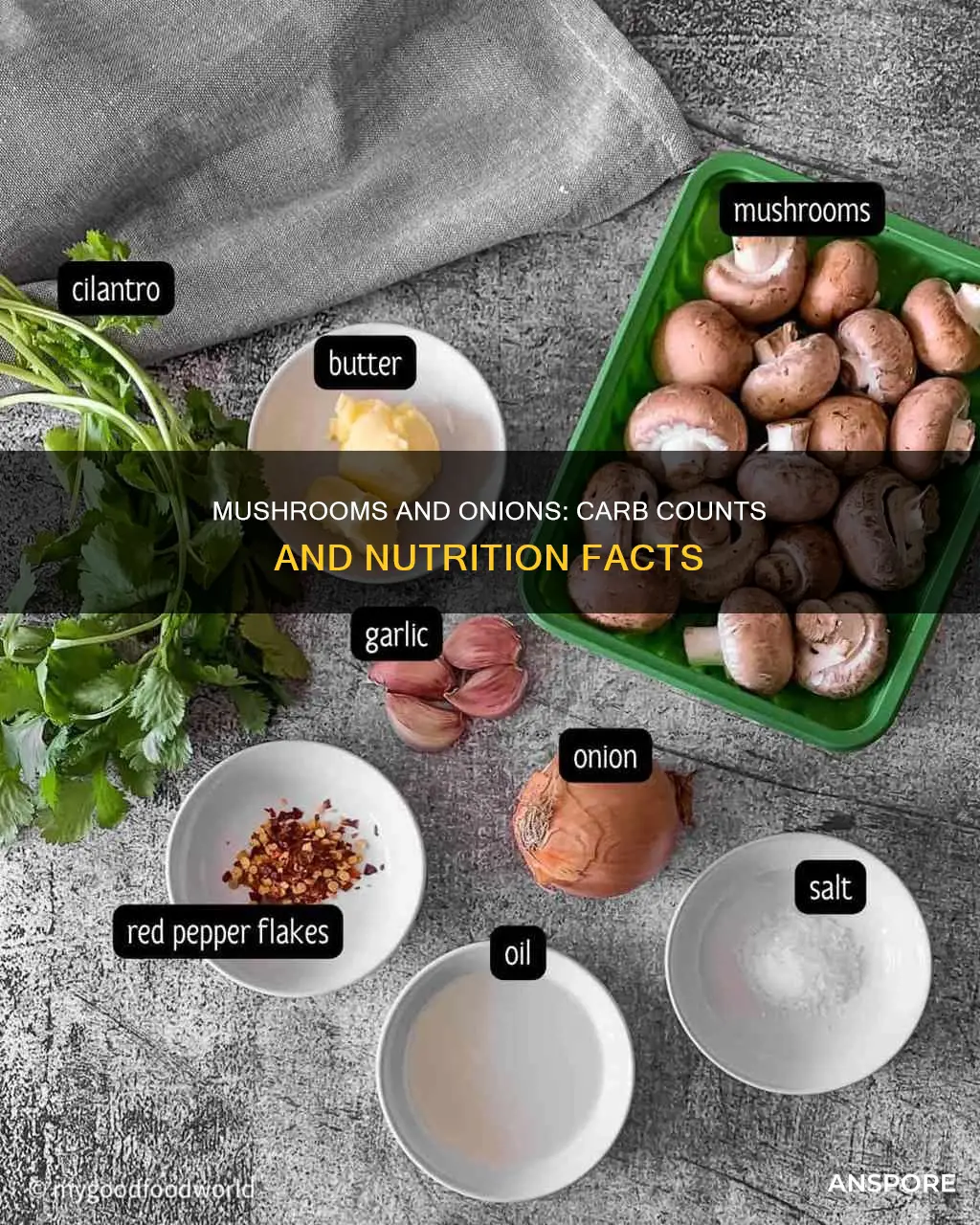 how many carbs in mushrooms and onions