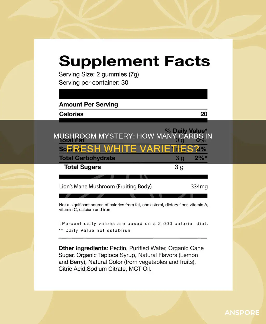 how many carns in fresh white mushrooms