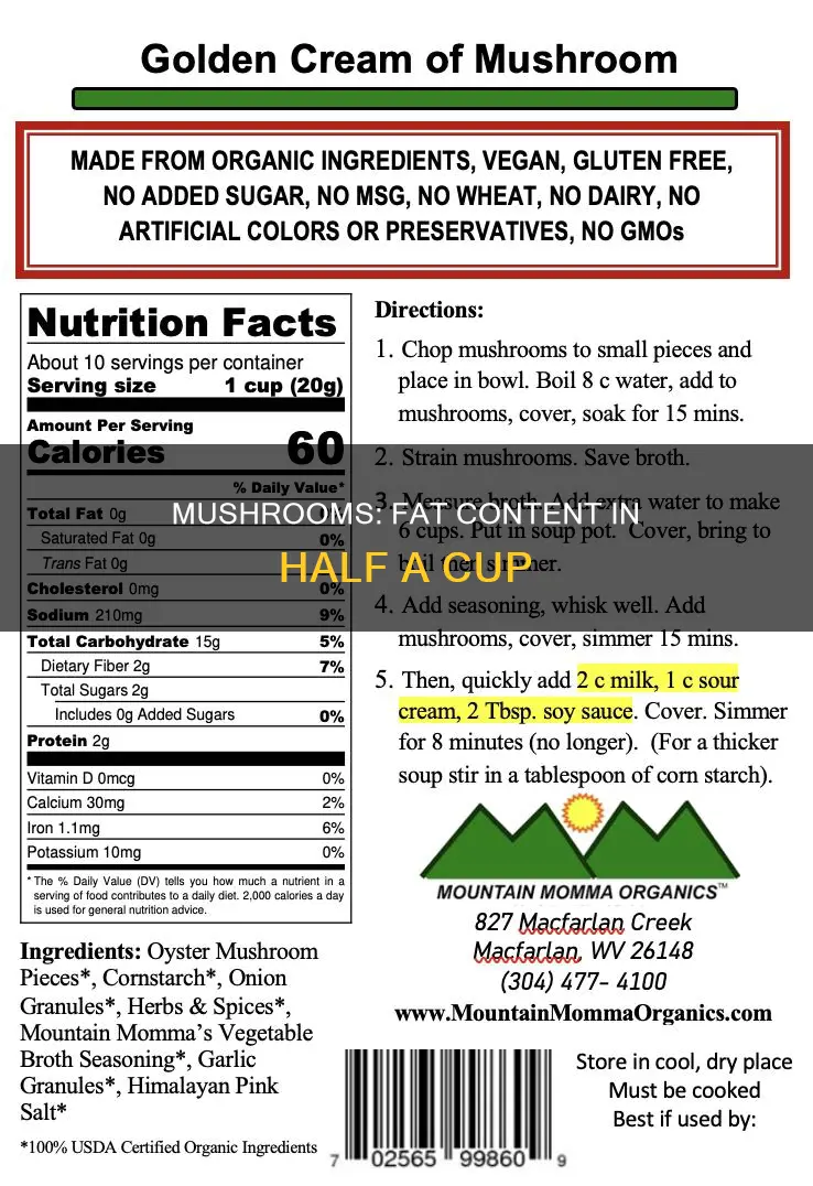 how many fat in 1 2 cup mushrooms