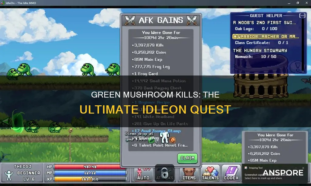 how many green mushroom kills do you need in idleon
