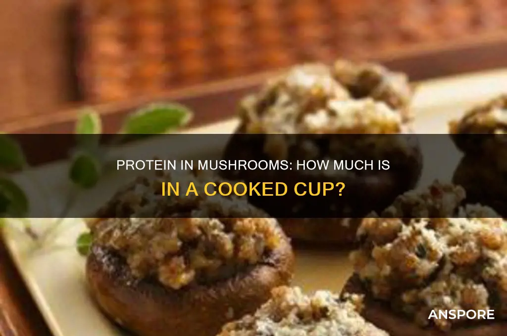 how much protein in a cup of cooked mushrooms