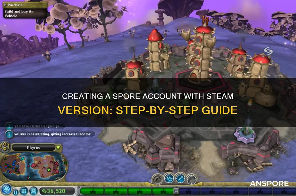 how to create a spore account with steam version