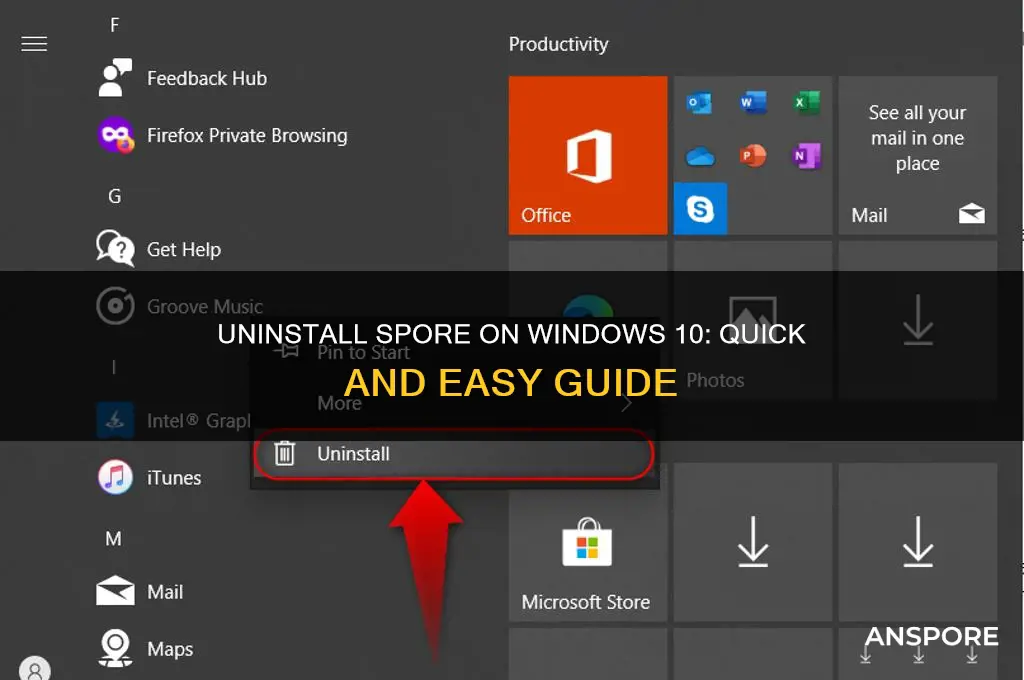 how to uninstall spore on windows 10