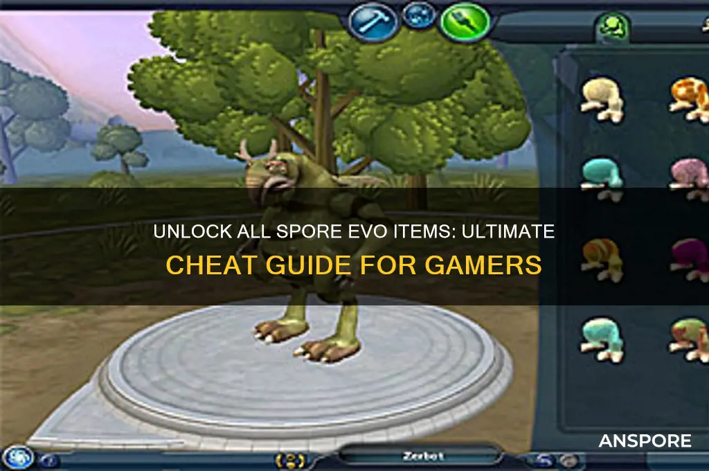 how to unlock all evo items in spore cheat