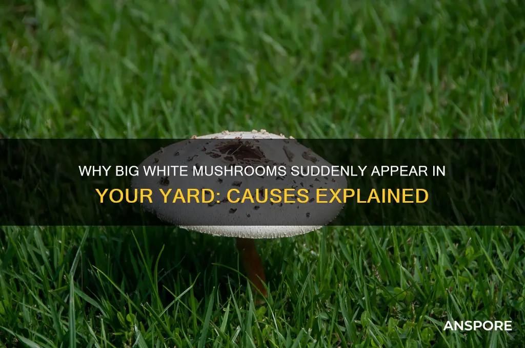 what causes big white mushrooms to grow in yard