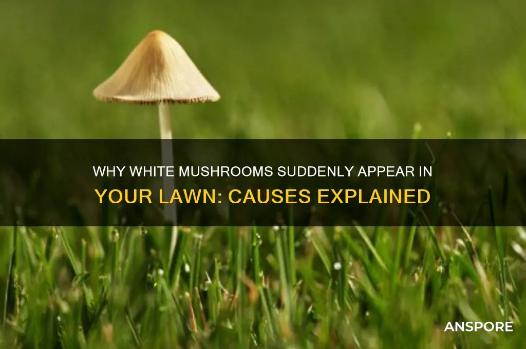what causes white mushrooms to grow in grass