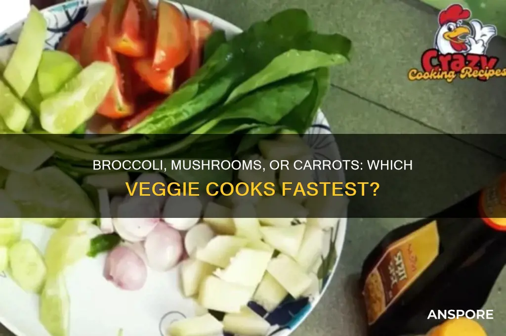 what cooks faster broccoli mushrooms or carrots