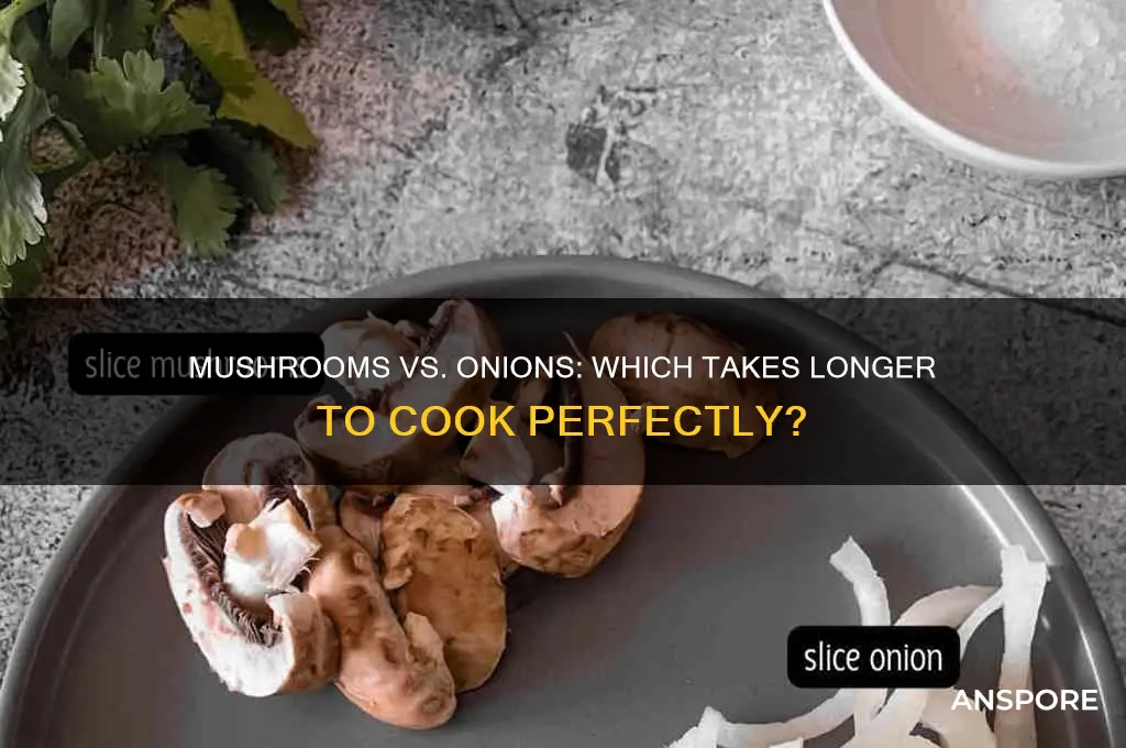 what takes longer to cook mushrooms or onions