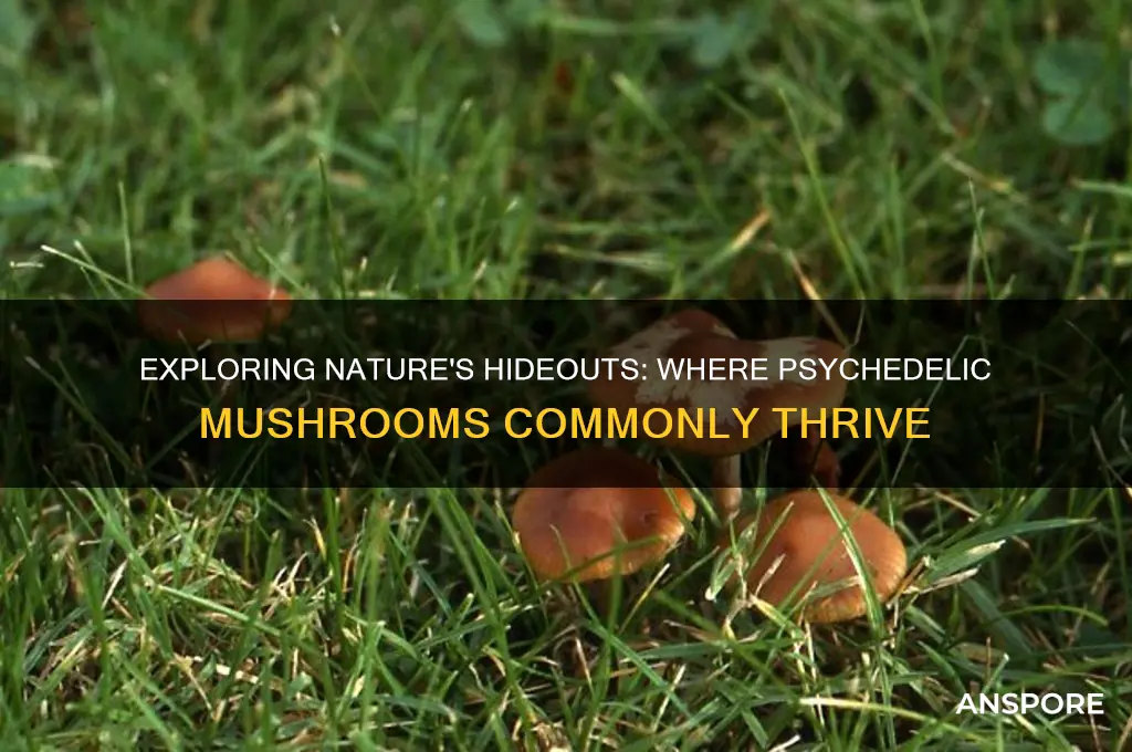 where is the most common place to find mushrooms psycadelics